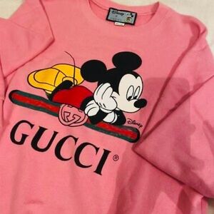 Auth Gucci x Disney Mickey Mouse Pink Sweatshirt Size XS Cotton Long Sleeve Used